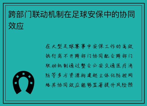 跨部门联动机制在足球安保中的协同效应