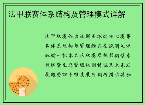 法甲联赛体系结构及管理模式详解